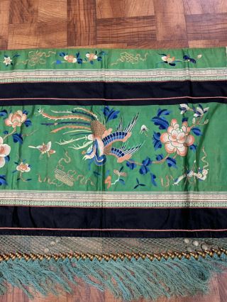 Fabulous Antique Chinese Silk Panel With Birds And Embroidery Qing 7