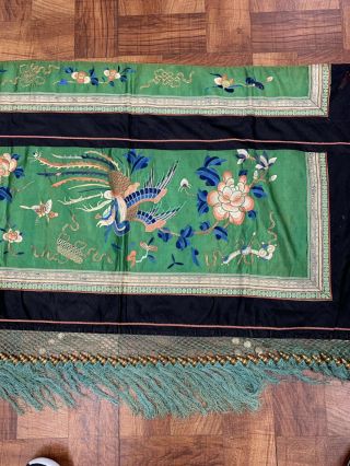 Fabulous Antique Chinese Silk Panel With Birds And Embroidery Qing 8