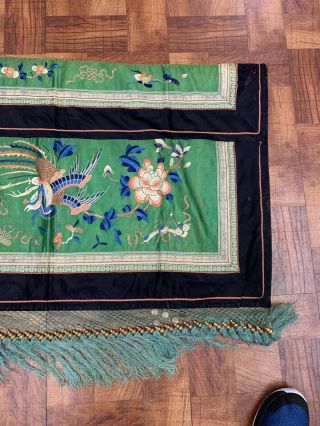Fabulous Antique Chinese Silk Panel With Birds And Embroidery Qing 9