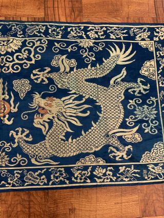 Fine Double Dragon Antique Chinese Silk Panel With Fine Details Qing 10