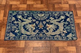 Fine Double Dragon Antique Chinese Silk Panel With Fine Details Qing