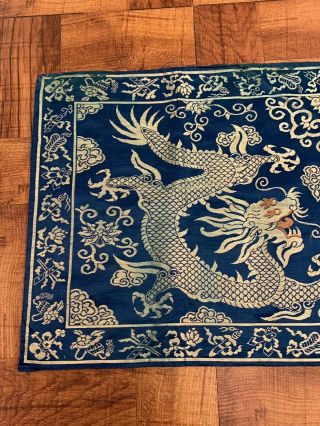 Fine Double Dragon Antique Chinese Silk Panel With Fine Details Qing 3