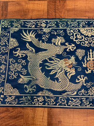 Fine Double Dragon Antique Chinese Silk Panel With Fine Details Qing 4
