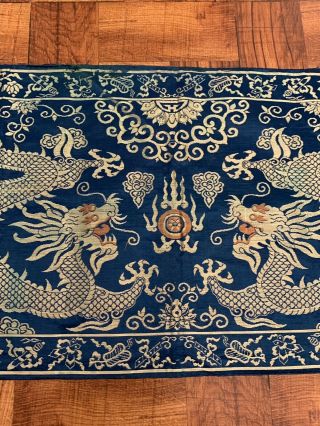 Fine Double Dragon Antique Chinese Silk Panel With Fine Details Qing 5