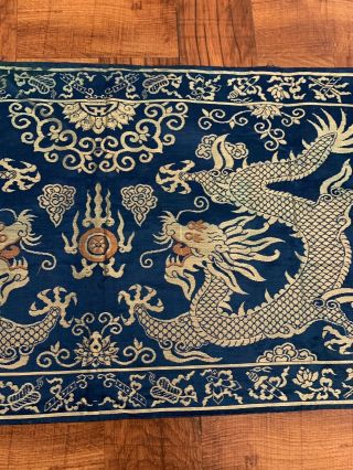 Fine Double Dragon Antique Chinese Silk Panel With Fine Details Qing 6