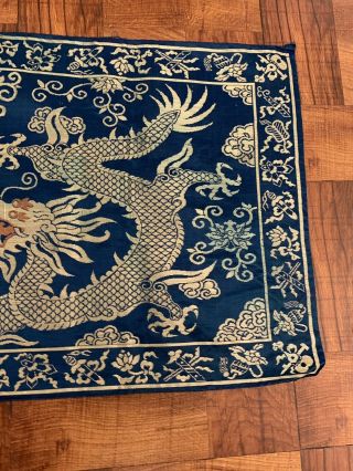 Fine Double Dragon Antique Chinese Silk Panel With Fine Details Qing 9