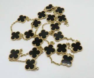 Van Cleef & Arpels Vintage Alhambra Black Onyx Necklace 20motif,  18k Yellow Gold
