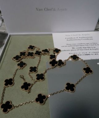 Van Cleef & Arpels Vintage Alhambra Black Onyx Necklace 20Motif,  18K Yellow Gold 2