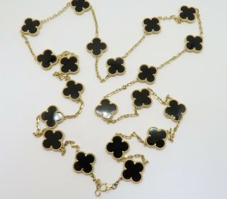 Van Cleef & Arpels Vintage Alhambra Black Onyx Necklace 20Motif,  18K Yellow Gold 3