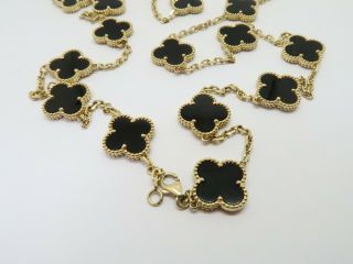 Van Cleef & Arpels Vintage Alhambra Black Onyx Necklace 20Motif,  18K Yellow Gold 4