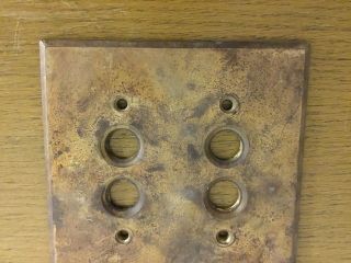 ANTIQUE VINTAGE 2 GANG 4 HOLE BRASS PUSH BUTTON LIGHT SWITCH PLATE 3 AVAILABLE 3