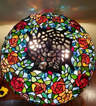 Gorgeous Vintage Tiffany Handel Style Lamp Shade Real Stained Glass Roses