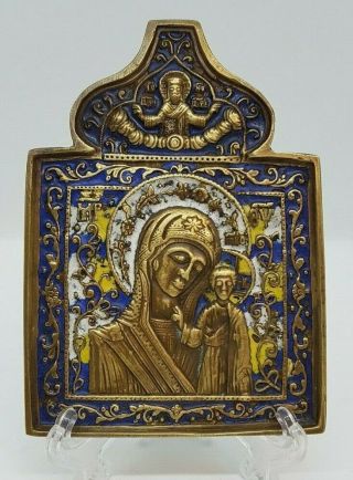Russia Orthodox Bronze Icon The Virgin Of Kazan.  Enameled