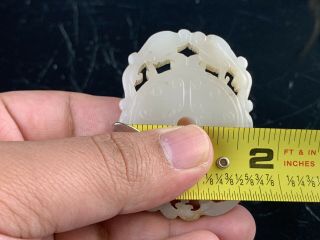 Wonderful Antique Hand Carved Chinese White Jade Pendant With Dragons 8