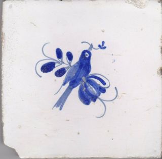 Delft Tile 18th - 19th Century (d 57) Bird On A Flower