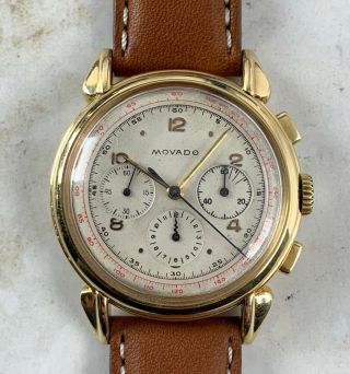 Vintage Movado Chronograph Wristwatch W/m95 Movement 18kt Yellow Gold Nr