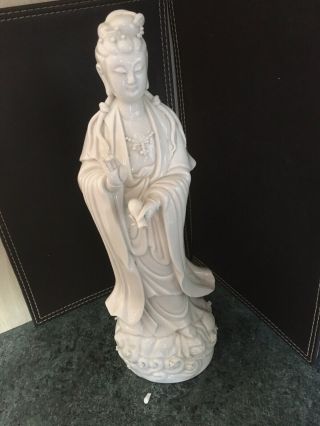 Blanc De Chine Antique Chinese Figurine Statue Goddess A/f Signed