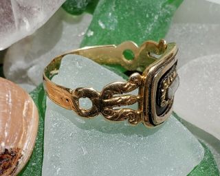 FOR NICOLE Gorgeous Antique Georgian Mourning Hair Locket Ring 15K Gold 3