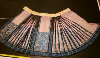Spectacular Blue Antique Qing Dynasty Chinese Silk Embroidered Skirt