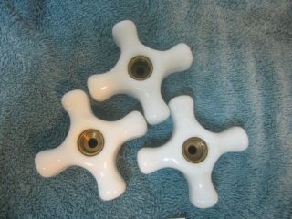 3 Vintage Porcelain Bathroom Bath Sink Faucet Handles 3 " Square Valve Stems 12