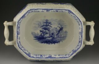 Antique Pottery Pearlware Blue Transfer British Cattle Soup Tureen 1830 4