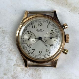 Vintage Breitling Premier Chronograph Wristwatch Ref.  777 Venus 175 37mm 18kt Rg