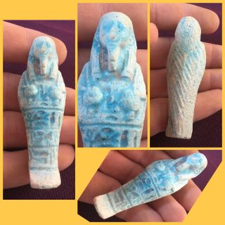 Rare Ancient Egyptian Blue Faience Ushabti Shabti With Hieroglyphics,  1000bc