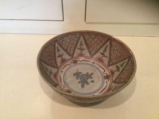 Red Ming Swatow Bowl 17th Century Underglaze Cobalt Decoration Dragons Deer