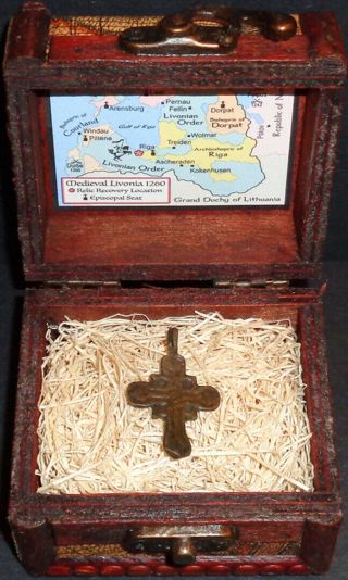Ancient European Bronze Holy Cross Pendant Relic With Display Chest