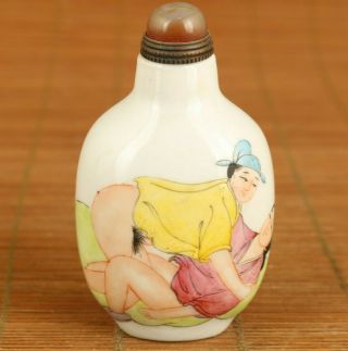 Rare Chinese Old Porcelain Hand Painting Art Sex Woman Statue Noble Snuff Bottle