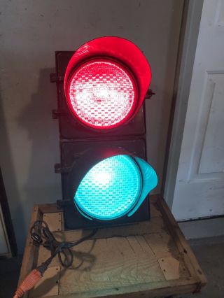 Vintage Ge Traffic Lights Red & Green Pair With Metal Hoods - Work -