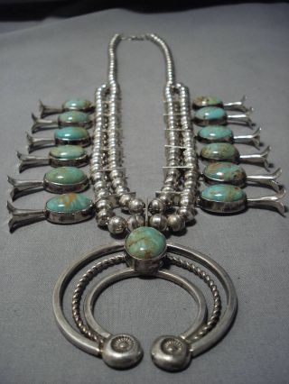 Museum Vintage Navajo Royston Turquoise Sterling Silver Squash Blossom Necklace