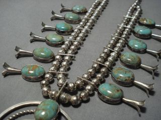MUSEUM VINTAGE NAVAJO ROYSTON TURQUOISE STERLING SILVER SQUASH BLOSSOM NECKLACE 4