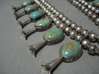 MUSEUM VINTAGE NAVAJO ROYSTON TURQUOISE STERLING SILVER SQUASH BLOSSOM NECKLACE 5
