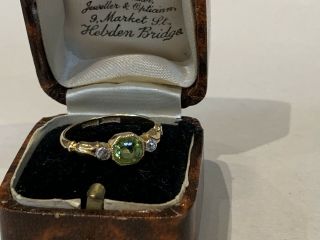 Stunning Art Deco 1920s Peridot & Diamond 18ct Gold Suffragette Ring