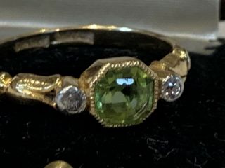 Stunning Art Deco 1920s Peridot & Diamond 18ct Gold Suffragette Ring 2