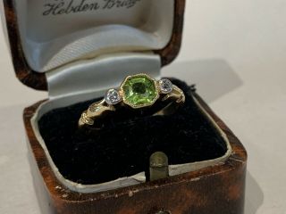 Stunning Art Deco 1920s Peridot & Diamond 18ct Gold Suffragette Ring 4