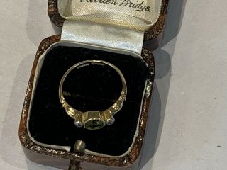 Stunning Art Deco 1920s Peridot & Diamond 18ct Gold Suffragette Ring 6