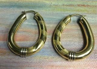 Vtg Solid 18k Yellow Gold Hoop Earrings