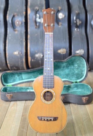 Vintage 1928 Washburn 5319 Deluxe pearl inlay soprano Koa ukulele & Geib Case 2