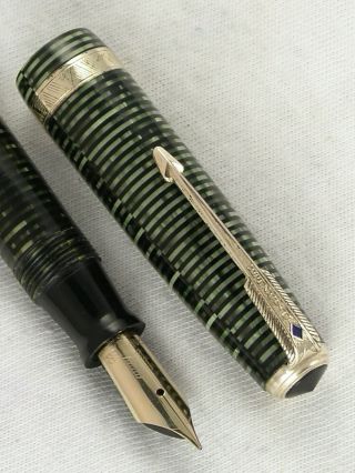 Vintage 1945 Emerald Green Striped Parker Vacumatic Fountain Pen Restored