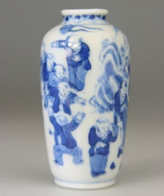 Antique Chinese Snuff Bottle Porcelain Blue White Boys Mark - Qing 18th 19th