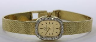 Vintage 14k Yellow Gold Case And Band Diamond Omega Women Watch