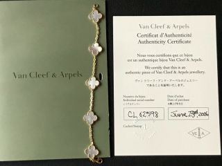100 AUTH Van Cleef & Arpels VCA Vintage Alhambra 18K Yellow Gold MOP Bracelet 12