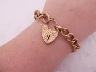 9ct rose gold padlock clasp bracelet,  heavy Victorian 18k 750 15.  7 grams 4