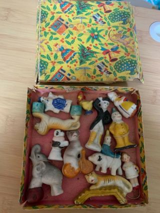 Antique Bisque Circus Character Set With Box - Japan