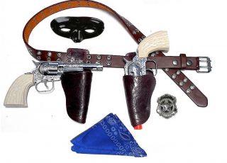 Kids Masked Lone Texas Ranger Brown Holster Set W/ Toy Cap Guns,  Bandana (brn)