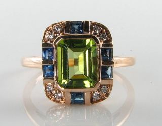 Combo 9k 9ct Rose Gold Peridot Sapphire Diamond Art Deco Ins Ring Resize