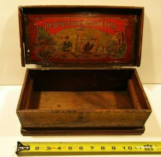 Rare Early 1900’s Wood BOYS FAVORITE TOOL CHESTS Treasure Chest - Great Graphics 3