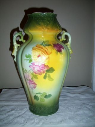 Vintage Royal Bonn Germany Franz Anton Mehlem Porcelain Floral Handled Vase 12 " H